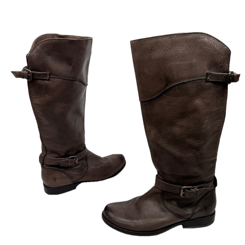 Frye Phillip Belted Riding Boots Taupe Size 8